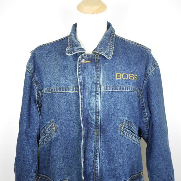 Vtg HUGO BOSS Men's L - Blue jean denim coat heavy lined warm jacket Boss Jeans - Picture 3 of 10